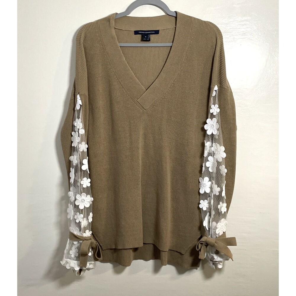 French Connection Women’s FT Caballo Lace Knits Sweater Pullover Brown Sz Small